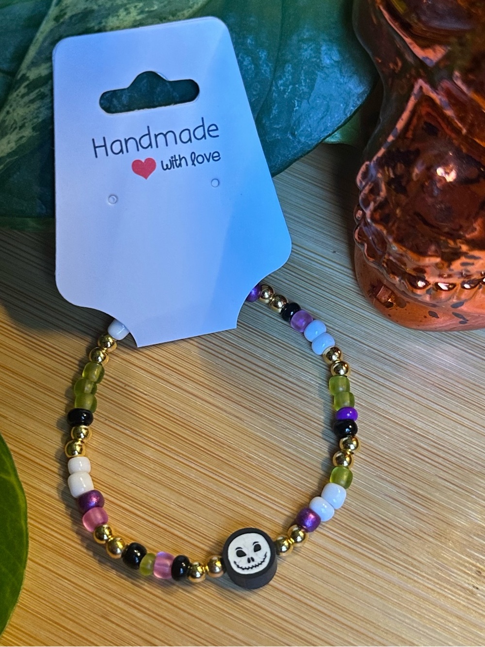 💀Jack Skellington Stretchy Beaded Bracelet | Handmade | Clay Character Charm 💀